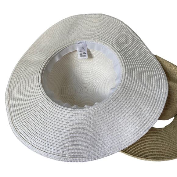 Set of 2 Bundle Beach Pool Sun Floppy Hats White Natural - Picture 5 of 7